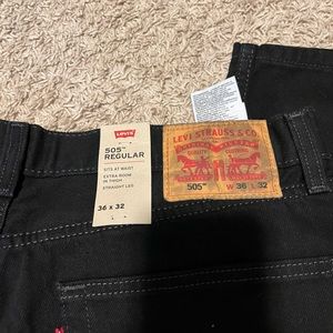 Mens Black Levi’s 505 Regular Straight Leg Size 36 x 32